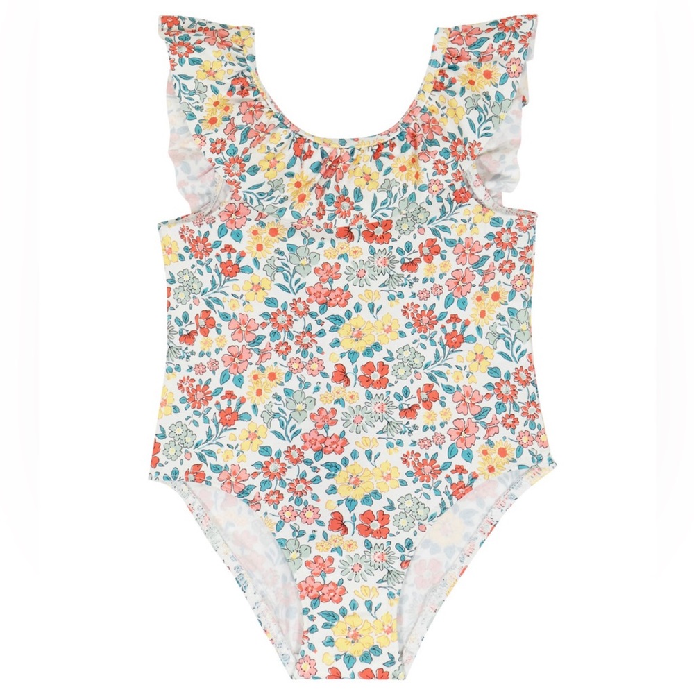 Tartine et Chocolat Baby Girl Ruffled Floral Liberty Swimsuit - Orangeade - 1Y